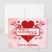 Valentijnsdag Cute Red Pink Heart Naam toevoegen Briefkaart (Voorkant / Achterkant)