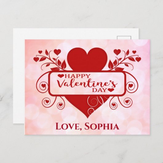 Valentijnsdag Cute Red Pink Heart Naam toevoegen Briefkaart (Voorkant / Achterkant)
