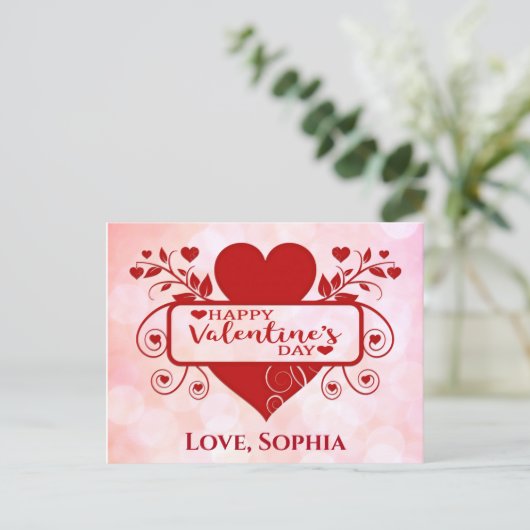 Valentijnsdag Cute Red Pink Heart Naam toevoegen Briefkaart (Staand voorkant)