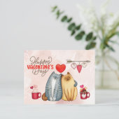 Valentijnsdag Cute Romantic Cat Couple Briefkaart (Staand voorkant)