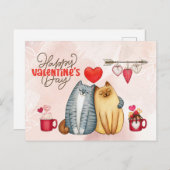 Valentijnsdag Cute Romantic Cat Couple Briefkaart (Voorkant / Achterkant)