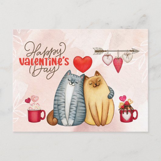 Valentijnsdag Cute Romantic Cat Couple Briefkaart (Voorkant)