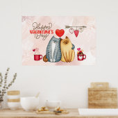 Valentijnsdag Cute Romantic Cat Couple Poster (Keuken)