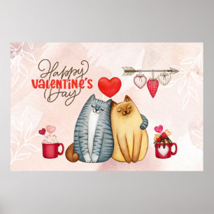 Valentijnsdag Cute Romantic Cat Couple Poster