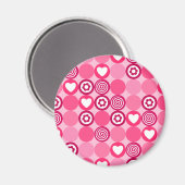 Valentijnsdag Cute Roze Hart en Bloem Stippen Patr Magneet (Voorkant / Achterkant)