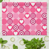 Valentijnsdag Cute Roze Hart en Bloem Stippen Patr Theedoek (Gevouwen)