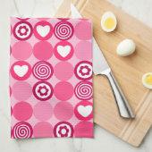 Valentijnsdag Cute Roze Hart en Bloem Stippen Patr Theedoek (Quarter Fold)