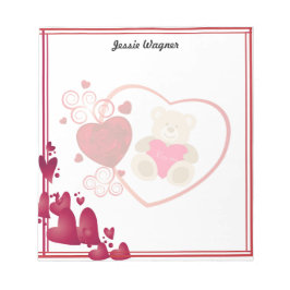 Valentijnsdag Cute Teddy Bear en Red Hearts Notitieblok