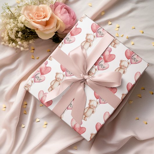 Valentijnsdag Cute Teddybeer Inpakpapier