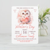 Valentijnsdag Cute Uil en Hart Feest Kaart (Staand voorkant)