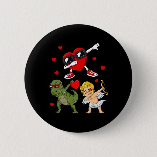 Valentijnsdag Dabbing Hart En Cupido Leuk T Rex B Ronde Button 5,7 Cm (Voorkant)