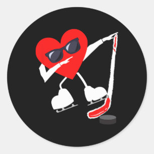 Valentijnsdag Dabbing Heart Hockey Stick Puck Boy Ronde Sticker