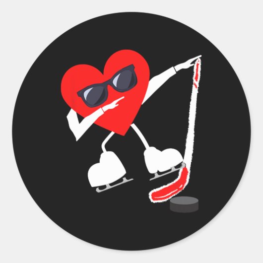 Valentijnsdag Dabbing Heart Hockey Stick Puck Boy Ronde Sticker (Voorkant)