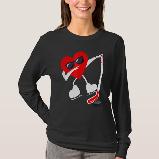 Valentijnsdag Dabbing Heart Hockey Stick Puck Boy T-shirt (Voorkant)