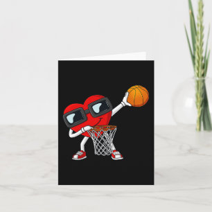 Valentijnsdag Dabbing Heart Holding Basketball Kaart