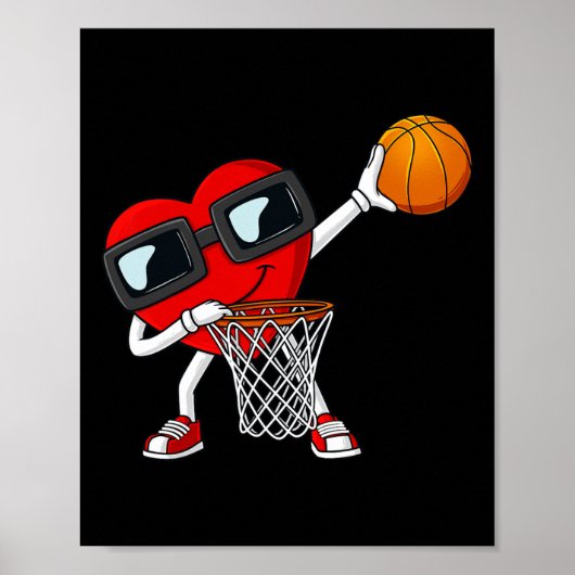 Valentijnsdag Dabbing Heart Holding Basketball Poster (Voorkant)