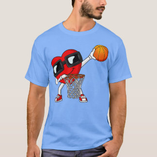Valentijnsdag Dabbing Heart Holding Basketball T-shirt