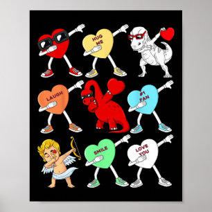 Valentijnsdag Dabbing Hearts Cupid T Rex Dino Dab Poster