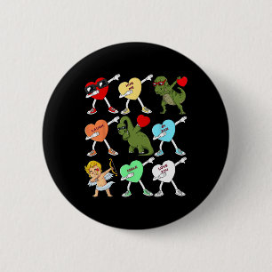 Valentijnsdag Dabbing Hearts Cupid T Rex Dino Dab Ronde Button 5,7 Cm