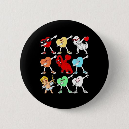 Valentijnsdag Dabbing Hearts Cupid T Rex Dino Dab Ronde Button 5,7 Cm (Voorkant)