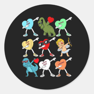 Valentijnsdag Dabbing Hearts Cupid T Rex Dino Dab Ronde Sticker