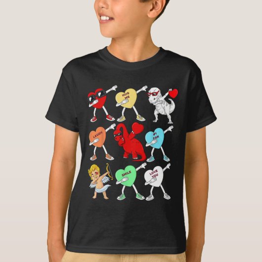 Valentijnsdag Dabbing Hearts Cupid T Rex Dino Dab T-shirt (Voorkant)