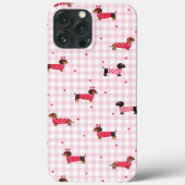 Valentijnsdag Dachshund Cute Roze Gingham Hart Hon Case-Mate iPhone Case (Achterkant)