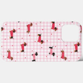 Valentijnsdag Dachshund Cute Roze Gingham Hart Hon Case-Mate iPhone Case (Achterkant (horizontaal))