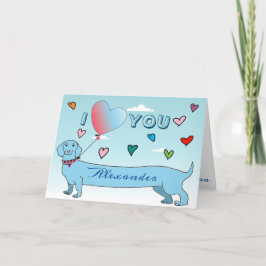 Valentijnsdag Dachshund Dog Cute Blue Hearts Feestdagen Kaart