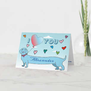 Valentijnsdag Dachshund Dog Cute Blue Hearts Feestdagen Kaart