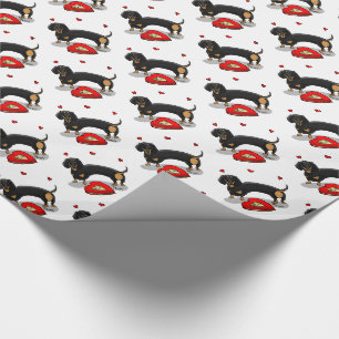 Valentijnsdag Dachshund (zwart & tan) - Kute dog Cadeaupapier