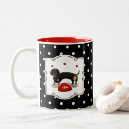 Valentijnsdag Dachshund (zwart & tan) - Kute dog Tweekleurige Koffiemok