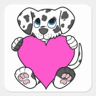 Valentijnsdag Dalmatische Hond met Roze Hart Vierkante Sticker