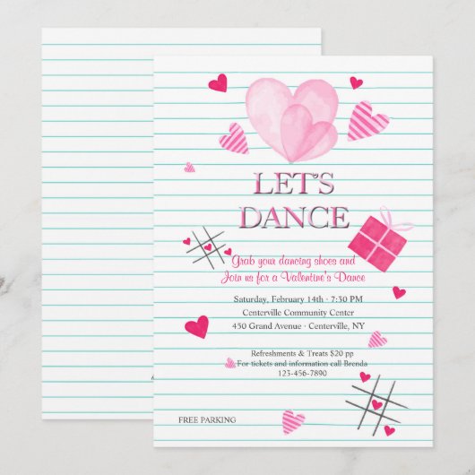 Valentijnsdag Dance Party Uitnodiging (Voorkant / Achterkant)