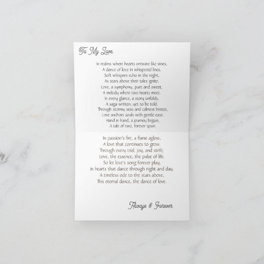 Valentijnsdag-Dans van Liefde Gedicht Kaart (Binnen)