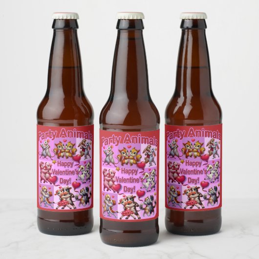 Valentijnsdag dansende koppels "feestbeesten" bier etiket (Flessen)