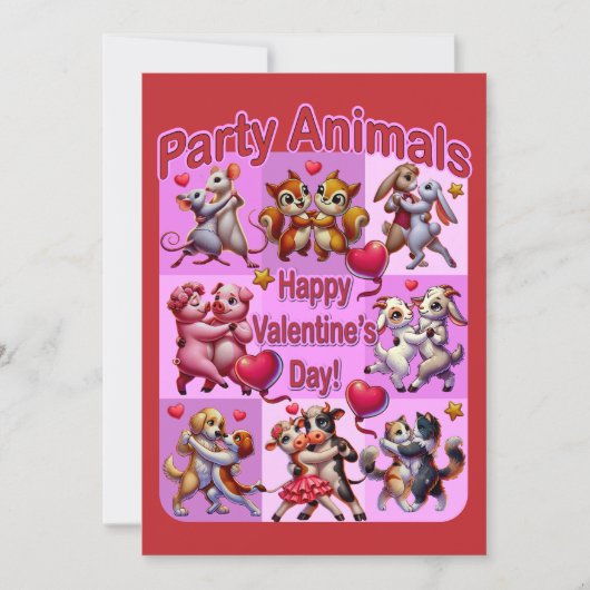 Valentijnsdag dansende koppels "feestbeesten" kaart (Voorkant)