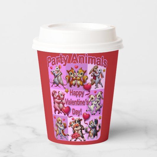 Valentijnsdag dansende koppels "feestbeesten" papieren bekers (Voorkant)