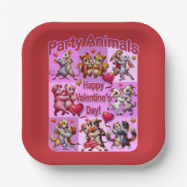 Valentijnsdag dansende koppels "feestbeesten" papieren bordje