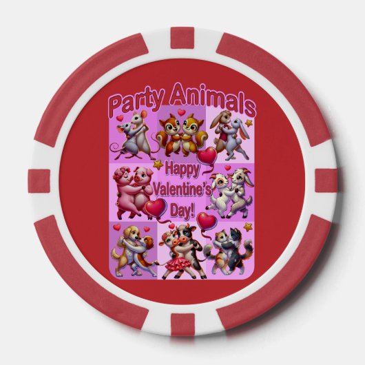 Valentijnsdag dansende koppels "feestbeesten" poker chips (Voorkant)