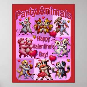 Valentijnsdag dansende koppels "feestbeesten" poster