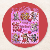 Valentijnsdag dansende koppels "feestbeesten" ronde kartonnen onderzetter (Voorkant)