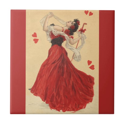  Valentijnsdag, Dansende Lady Red Hearts Tegeltje (Voorkant)