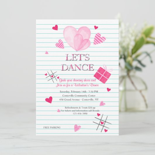 Valentijnsdag Dansfeest Uitnodiging (Staand voorkant)