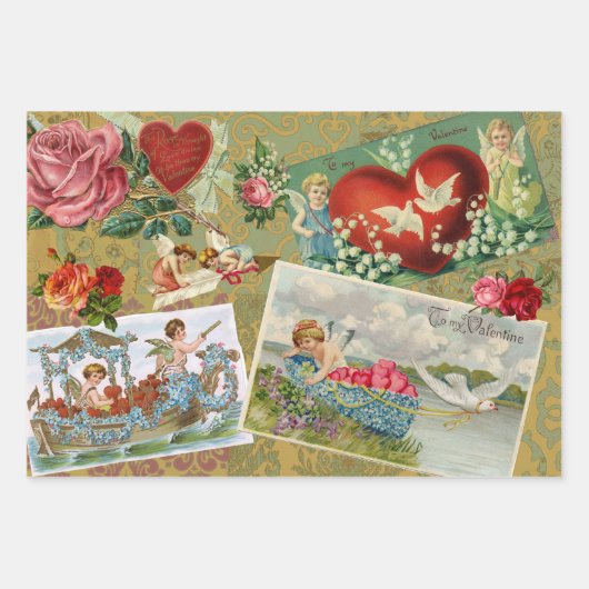 Valentijnsdag Decoupage, Angels, Flower Inpakpapier Vel (Voorkant)