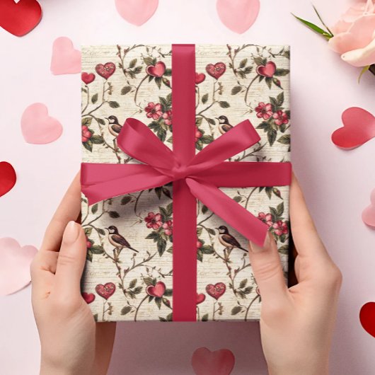 Valentijnsdag Decoupage  Hart Bloemen Cadeaupapier