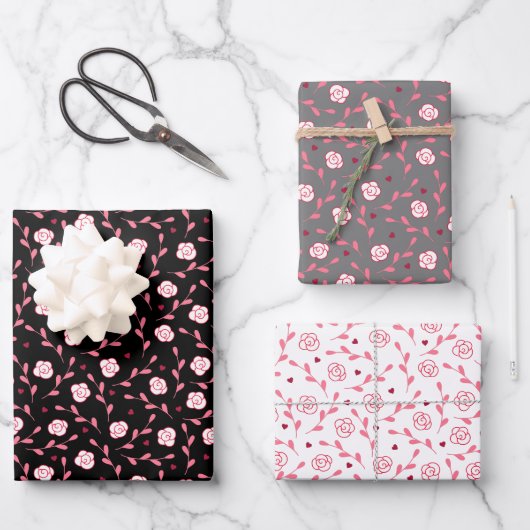 Valentijnsdag Delicate Witte Rozen Gemengd 2 Inpakpapier Vel (Voorkant)