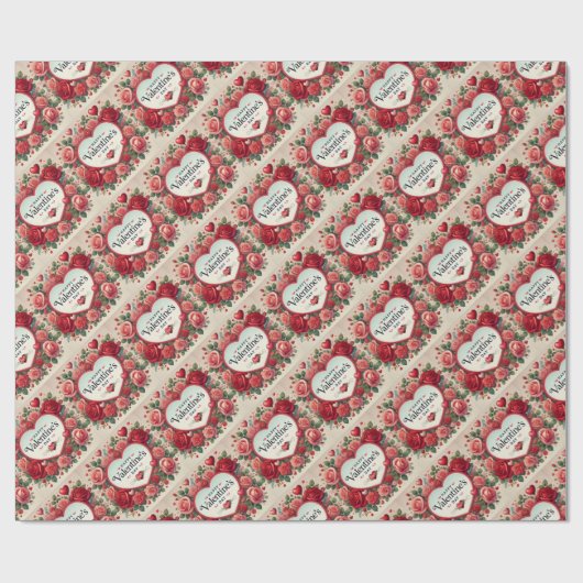 Valentijnsdag Design met Rozen en harten Cadeaupapier (Vlak)