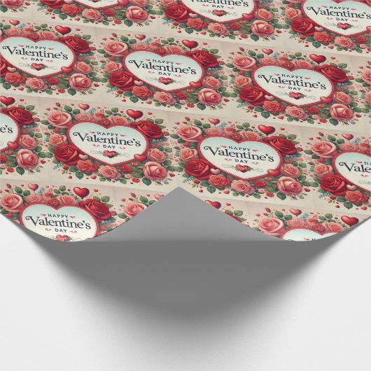 Valentijnsdag Design met Rozen en harten Cadeaupapier (Hoek)