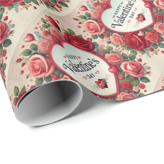 Valentijnsdag Design met Rozen en harten Cadeaupapier (Rol Hoek)